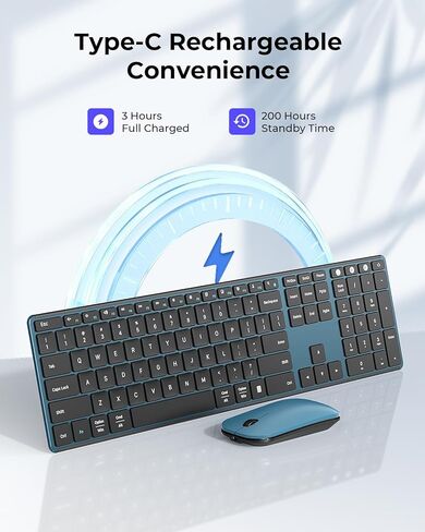seenda Wireless Bluetooth Keyboard and Mouse Combo (USB + Dual BT), SKM64-3 Multi-Device Rechargeable Slim Keyboard and Mouse, Compatible for Win 7/8/10, MacBook Pro/Air, iPad, Tablet in Saudi Arabia
