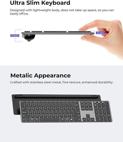 seenda Wireless Bluetooth Keyboard and Mouse Combo (USB + Dual BT), SKM64-3 Multi-Device Rechargeable Slim Keyboard and Mouse, Compatible for Win 7/8/10, MacBook Pro/Air, iPad, Tablet in Saudi Arabia