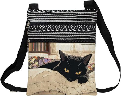 Splash Ink Cat Messenger Bag Small Ethnic Pattern Printed Adjustable Strap Crossbody Zipper Bag Splash Ink Cat Phone Bag Wallet Cute Shoulder Handbag for Women in Saudi Arabia