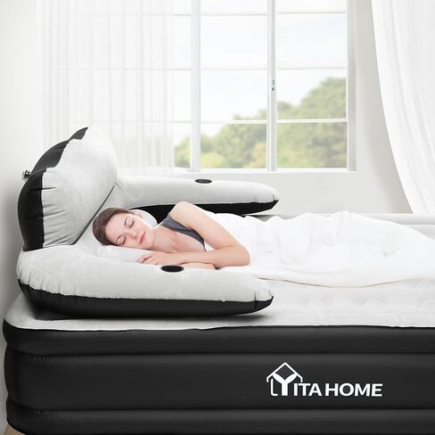 YITAHOME مرتبة هوائية بحجم كوين مع لوح رأسي، 18 بوصة قابلة للنفخ مع وسادة، مرتبة قابلة للنفخ مع مضخة كهربائية قابلة للإزالة، سرير هوائي مريح كوين للتخييم والمنزل in Saudi Arabia