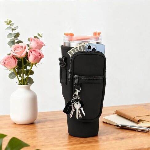 1pc Water Bottle Carrier Bag with Phone Pocket for 40/30 oz, Water Bottle Holder Pouch with Adjustable Strap Bollus with Straw Cover & Carabiner for Cup Accessories, Hiking Camping Travelling in Saudi Arabia