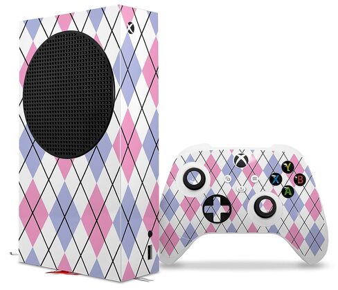 ملصق من الفينيل من WraptorSkinz متوافق مع وحدة تحكم XBOX Series S ووحدة التحكم Argyle Pink and Blue (وحدة التحكم في الألعاب غير متضمنة) in Kuwait