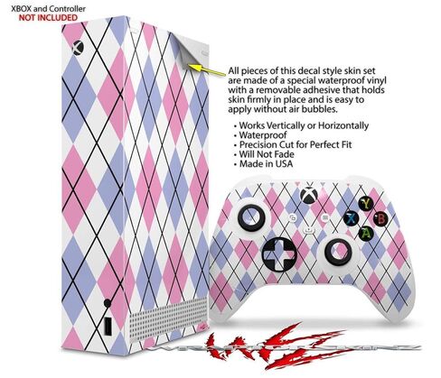 ملصق من الفينيل من WraptorSkinz متوافق مع وحدة تحكم XBOX Series S ووحدة التحكم Argyle Pink and Blue (وحدة التحكم في الألعاب غير متضمنة) in Kuwait