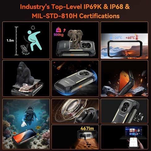 Blackview XPLORE 2 Dimensity 8300 AI 5G هاتف متين غير مقفول Android 15، بطارية 20000 مللي أمبير في الساعة 48 جيجابايت + 1024 جيجابايت / TF 2 تيرابايت، 6.73 بوصة 3.2K هواتف محمولة خارجية، مكبرات صوت 2 × 2 وات IP69K مقاومة للماء وكاميرا 50 ميجابكسل NFC/GPS in Saudi Arabia