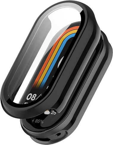 حافظة تغطية كاملة من Discool مع واقي شاشة متوافق مع Xiaomi MI Smart Band 10/10 NFC PC وغطاء حماية من الزجاج الحقيقي ملحقات الساعة الذكية (أسود) in Saudi Arabia