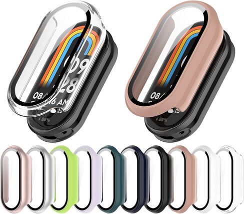 حافظة تغطية كاملة من Discool مع واقي شاشة متوافق مع Xiaomi MI Smart Band 10/10 NFC PC وغطاء حماية من الزجاج الحقيقي ملحقات الساعة الذكية (أسود) in Saudi Arabia