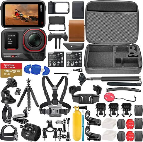 Insta360 Ace Pro 2 Flash Print Bundle - 8K Waterproof Action Camera with 1/1.3" Sensor, Dual AI Chip, Leading Low Light, Xplorer Grip Pro Kit with 128GB Card, Card Reader, 50 Piece Accessory Kit in Saudi Arabia