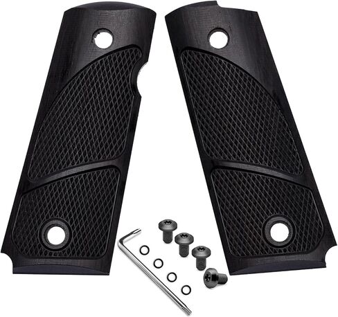 Guuun Compact 1911 Grips: Solid Ebony/Rosewood with Military Diamond Texture | Fit 1911 Officer Size in Saudi Arabia