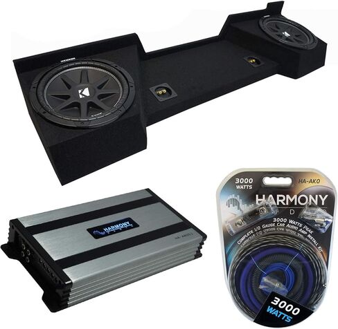 Harmony Audio متوافق مع 2007-2013 GMC Sierra Extended Cab Truck Kicker Bundle Comp C10 Dual 10" Sub Box Enclosure & Harmony HA-A800.1 Amp in Kuwait