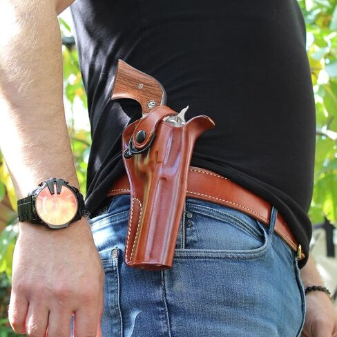 حافظة مسدس مجداف OWB من الجلد مع حزام الاحتفاظ يناسب Uberti Cattleman 1873، 45 Colt 4-3/4 بوصة، رسم R/H، لون بني #1841# in Kuwait