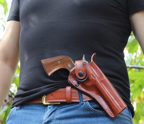 حافظة مسدس مجداف OWB من الجلد مع حزام الاحتفاظ يناسب Uberti Cattleman 1873، 45 Colt 4-3/4 بوصة، رسم R/H، لون بني #1841# in Kuwait