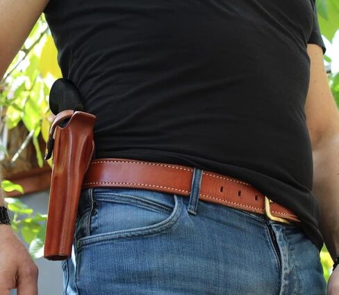 حافظة مسدس مجداف OWB من الجلد مع حزام الاحتفاظ يناسب Uberti Cattleman 1873، 45 Colt 4-3/4 بوصة، رسم R/H، لون بني #1841# in Kuwait
