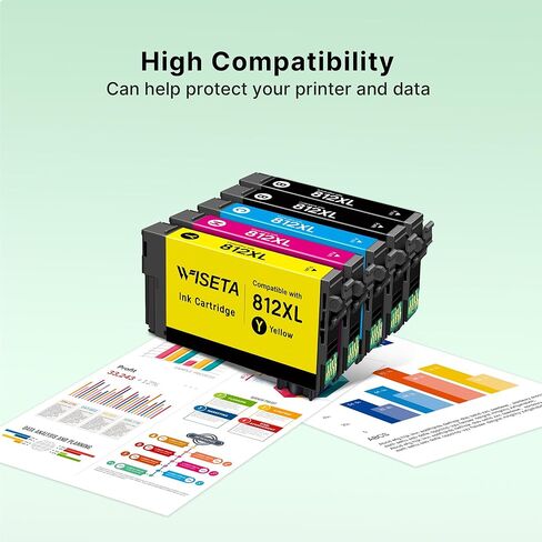 812XL خراطيش الحبر كومبو حزمة استبدال المعاد تصنيعها لإبسون 812XL لإبسون 812 T812 812XL خراطيش الحبر إبسون للاستخدام مع طابعة WF-7820 WF-7840 WF-7310 EC-C7000 (5 عبوات، 812XL) in Kuwait