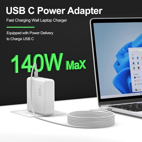 شاحن سريع للكمبيوتر المحمول USB C بقدرة 140 وات، متوافق مع MacBook Air MacBook Pro وM2 M3 M4 M5 وiPad Pro وiPhone وGalaxy S25، ويتضمن كابل شحن من USB C إلى C in Kuwait