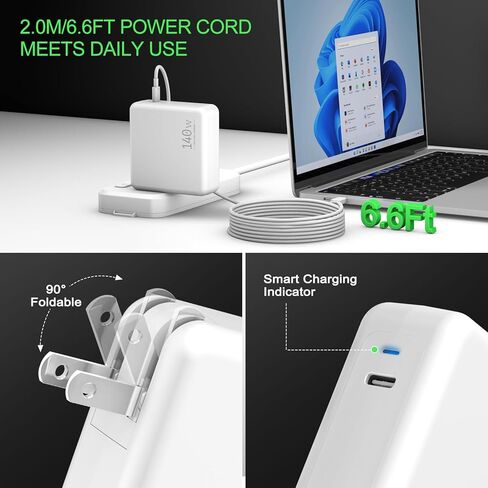 شاحن سريع للكمبيوتر المحمول USB C بقدرة 140 وات، متوافق مع MacBook Air MacBook Pro وM2 M3 M4 M5 وiPad Pro وiPhone وGalaxy S25، ويتضمن كابل شحن من USB C إلى C in Kuwait