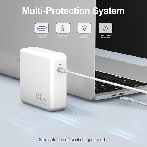 شاحن سريع للكمبيوتر المحمول USB C بقدرة 140 وات، متوافق مع MacBook Air MacBook Pro وM2 M3 M4 M5 وiPad Pro وiPhone وGalaxy S25، ويتضمن كابل شحن من USB C إلى C in Kuwait