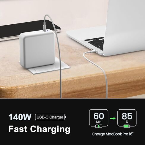 شاحن سريع للكمبيوتر المحمول USB C بقدرة 140 وات، متوافق مع MacBook Air MacBook Pro وM2 M3 M4 M5 وiPad Pro وiPhone وGalaxy S25، ويتضمن كابل شحن من USB C إلى C in Kuwait