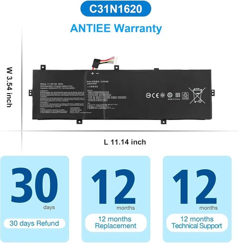 بطارية الكمبيوتر المحمول ANTIEE C31N1620 50Wh لجهاز Asus Zenbook UX430 UX430U UX430UA UX430UAR UX430UN UX430UNR UX430UQ U4100 U4100U U4100UN U4100UQ UX3400 UX3400U UX3400UN UX3400UA UX3400UQ BX430 BX430UA in Saudi Arabia