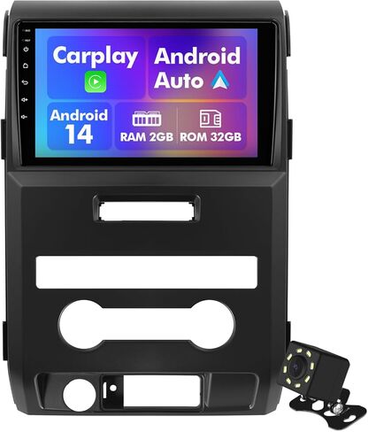 راديو سيارة Android 14 لـ 2 + 32G (تيار متردد يدوي) Ford F150 Raptor 2009-2012 9 بوصات ستيريو سيارة تعمل باللمس مع Carplay Android Auto Backup Camera Mirror Link GPS Navigation WiFi Bluetooth FM SWC in Kuwait
