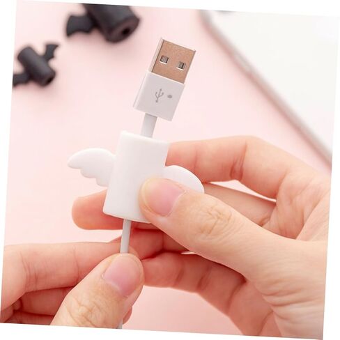 DOITOOL 6pcs USB Cable Protector Cartoon Wing Design White Charging Cable Saver for Data and Flexible for Daily Use Great for in Saudi Arabia