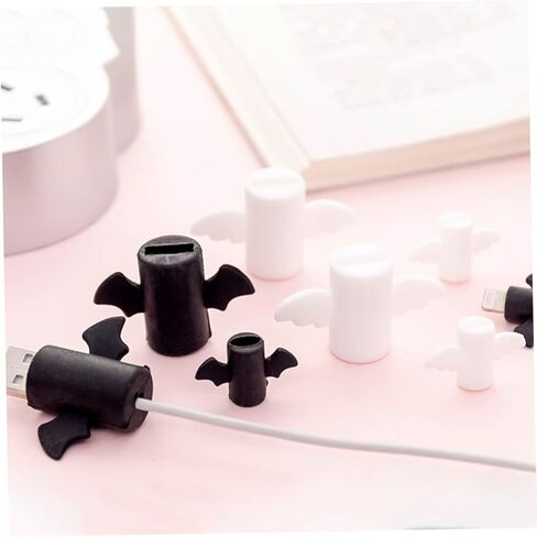 DOITOOL 6pcs USB Cable Protector Cartoon Wing Design White Charging Cable Saver for Data and Flexible for Daily Use Great for in Saudi Arabia