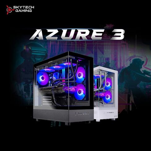 كمبيوتر سطح المكتب Skytech Gaming Azure 3، Ryzen 5 9600X 3.9 جيجا هرتز (5.4 جيجا هرتز Turbo)، NVIDIA RTX 5060 Ti 16 جيجا، 1 تيرابايت NVMe SSD، 16 جيجا DDR5 RAM 5200، 650 وات ذهبي PSU، واي فاي، ويندوز 11 in Kuwait