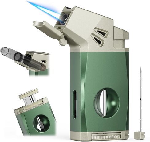 4-in-1 Torch Lighter with Holder, Cutter, Draw Enhancer Tool, Adjustable Windproof Jet Flame, Butane Refillable Torch Lighter, Multifunctional Lighter Accessories, Travel Lighter Gifts for Men in Saudi Arabia