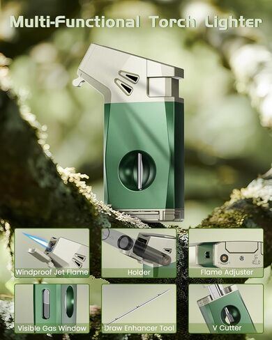 4-in-1 Torch Lighter with Holder, Cutter, Draw Enhancer Tool, Adjustable Windproof Jet Flame, Butane Refillable Torch Lighter, Multifunctional Lighter Accessories, Travel Lighter Gifts for Men in Saudi Arabia