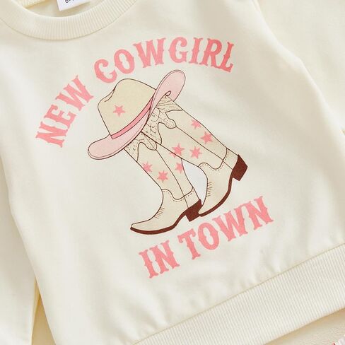 Toddler Western Outfit Girl New Cowgirl in Town Ruffle Sweatshirt Tops Flare Pants Country Cowgirl Fall Winter Clothes in Saudi Arabia