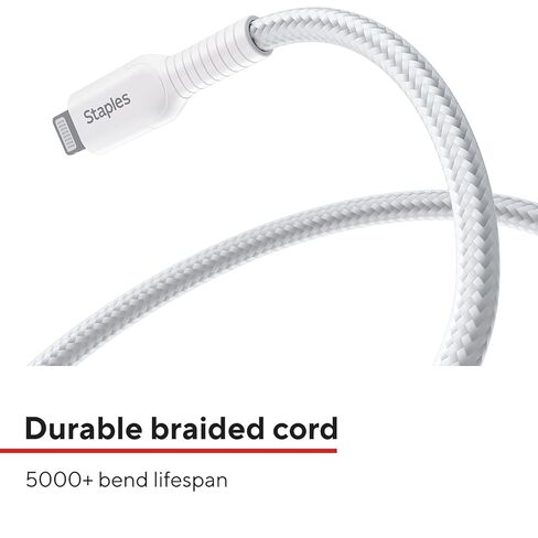 كابل شحن لايتنينج إلى USB-A من Staples TECH، بطول 6.6 قدم، أبيض، 2/عبوة (ST62319) in Kuwait