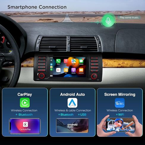 XTRONS Android 14 ستيريو سيارة لسيارات BMW X5 E53 (1999-2006)، 7 بوصة IPS شاشة تعمل باللمس وحدة رأسية GPS ملاحة بلوتوث مدمجة DSP دعم CarPlay Android Auto 4G LTE DVD TPMS كاميرا احتياطية (4+64G) in Kuwait