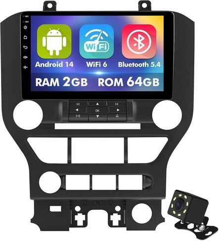 9 Inch IPS Touchscreen Android 14 Car Stereo for Ford Mustang 2015-2020 with Wireless CarPlay & Android Auto 2+64GB Car Radio, Support GPS, WiFi 6, Bluetooth,5.4, FM, Backup Camera, SWC, Dual USB in Saudi Arabia