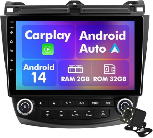 ستيريو سيارة Android 14 لسيارة Honda Accord 2003-2007، راديو بشاشة تعمل باللمس IPS مقاس 10.1 بوصة مع 2 جيجابايت + 32 جيجابايت، CarPlay اللاسلكي وAndroid Auto، نظام تحديد المواقع العالمي (GPS)، واي فاي، بلوتوث، كاميرا احتياطية، SWC in Kuwait