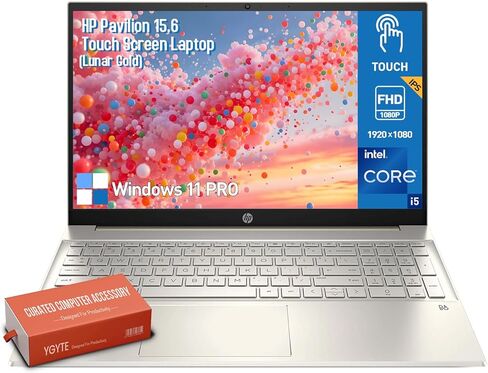 كمبيوتر محمول HP Pavilion بشاشة لمس مقاس 15 بوصة، كمبيوتر محمول للأعمال بشاشة لمس FHD مقاس 15.6 بوصة، Windows 11 Pro | لوحة أرقام مكونة من 10 مفاتيح | Lunar Gold | Intel Core i5 • ذاكرة وصول عشوائي (RAM) سعة 64 جيجابايت ومحرك أقراص SSD سعة 2 تيرابايت in Kuwait