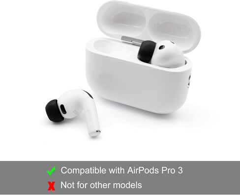 أطراف أذن بديلة لسماعات الأذن AirPods Pro 3، أطراف سماعات أذن من السيليكون متوافقة مع AirPods Pro الجيل الثالث 2025، 6 أزواج باللون الأسود (متنوعة-S/M/L) in Kuwait