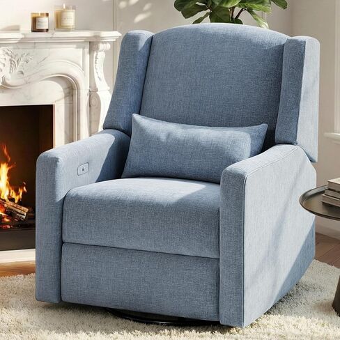 كرسي حضانة Power Glider Recliner مع منافذ USB، كرسي هزاز ناعم من قماش شانيل للحضانة، كرسي دوار مع وسادة قطنية لغرفة المعيشة، وردي in Saudi Arabia