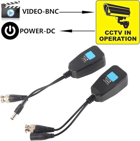 Zerone 1 Pair Passive CCTV Coax BNC Video Power Balun Transceiver to RJ45 Connector, Compatible with HD-CVI, HD-TVI, HD-AHD Signals, PAL, and SECAM Video Formats Support in Saudi Arabia