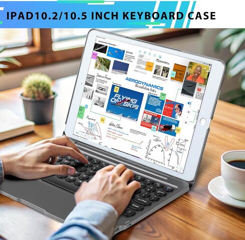 Wireless Bluetooth Keyboard Case for iPad 9th 8th 7th Gen 10.2'', iPad Air 3rd 10.5'', iPad Pro 10.5", Smart Wireless Keyboard Case 360° Full Protection Cover (Dark Grey) in Saudi Arabia