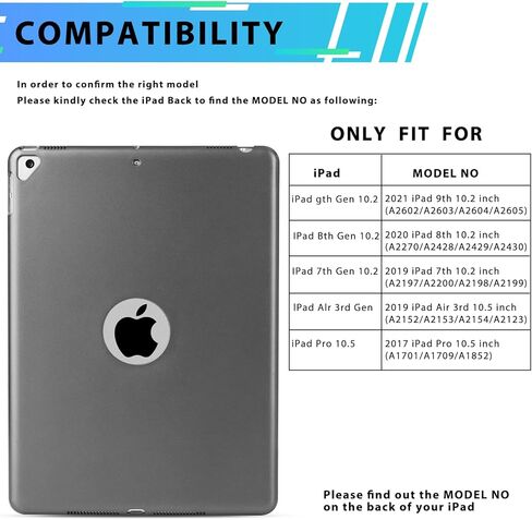 Wireless Bluetooth Keyboard Case for iPad 9th 8th 7th Gen 10.2'', iPad Air 3rd 10.5'', iPad Pro 10.5", Smart Wireless Keyboard Case 360° Full Protection Cover (Dark Grey) in Saudi Arabia