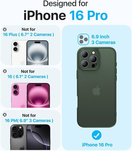 Shockproof for iPhone 16 Pro Case, [Full Camera Protection] [Military-Grade Drop Protection] Protective Anti-Yellow Slim Translucent Skin-Friendly for iPhone 16 Pro Phone Case, Forest Green in Saudi Arabia