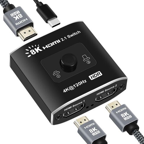 avedio links HDMI 2.1 Switch 2 in 1 Out 8K@60Hz, 4K@120Hz HDMI Switch for PS5/XSX, High Speed 48Gbps 2 Port HDMI Splitter Switch Support 1080P@240Hz for TV, Monitor, Projector in Kuwait