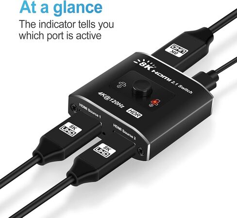 avedio links HDMI 2.1 Switch 2 in 1 Out 8K@60Hz, 4K@120Hz HDMI Switch for PS5/XSX, High Speed 48Gbps 2 Port HDMI Splitter Switch Support 1080P@240Hz for TV, Monitor, Projector in Kuwait