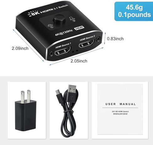 avedio links HDMI 2.1 Switch 2 in 1 Out 8K@60Hz, 4K@120Hz HDMI Switch for PS5/XSX, High Speed 48Gbps 2 Port HDMI Splitter Switch Support 1080P@240Hz for TV, Monitor, Projector in Kuwait