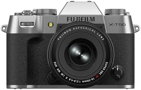 كاميرا فوجي فيلم X-T50 الرقمية بدون مرآة XF16-50mmF2.8-4.8 R LM WR مجموعة عدسات - حزمة فضية مع ملحقات إضافية in Saudi Arabia
