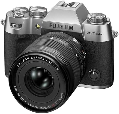كاميرا فوجي فيلم X-T50 الرقمية بدون مرآة XF16-50mmF2.8-4.8 R LM WR مجموعة عدسات - حزمة فضية مع ملحقات إضافية in Saudi Arabia