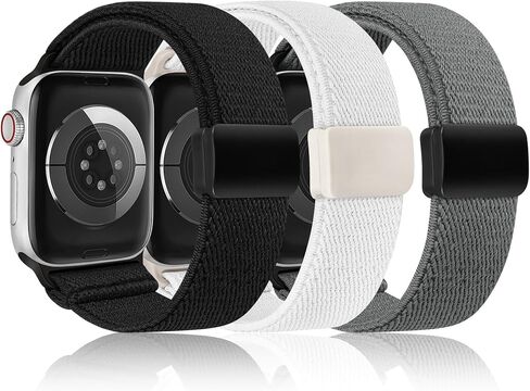 TOYOUTHS 3 Pack Stretchy Loop Band with Magnetic Clasp Compatible with Apple Watch Bands 40/38/41/42/44/45/46/49mm, Nylon Braided Elastic Strap for iWatch Series 11 10 9 8 7 6 5 4 SE/Ultra 3 2 1 in Saudi Arabia
