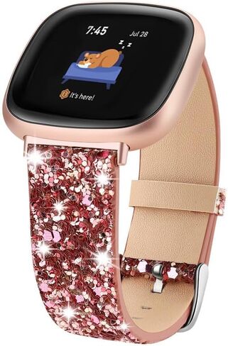 Compatible with Fitbit Versa 3/Versa 4/Fitbit Sense/Sense 2 Bands, Women Bling Glitter Leather Strap Smart Watch Accessorie Bands in Saudi Arabia