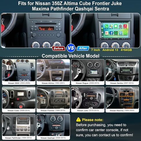 راديو سيارة Android 13 Double Din لسيارة Nissan Sentra 2007-2012، وحدة رأسية بشاشة تعمل باللمس مقاس 7 بوصات مع Carplay لاسلكي Android Auto، ملاحة GPS، بلوتوث FM/DSP/SWC، كاميرا احتياطية in Kuwait
