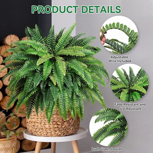 48" Large Artificial Ferns Plants for Outdoors Indoors,UV Resistant 95Branches Faux Boston Fern Bush for Front Porch Decor,Large Hanging Fake Fern Plant Greenery for Entrance Garden Planter Home Decor in Saudi Arabia