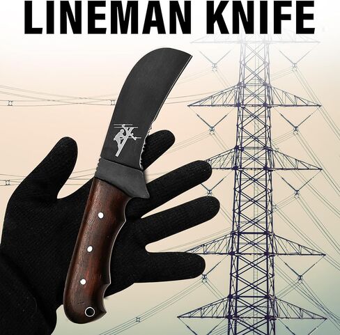 Handmade Fixed Blade Carbon Steel Lineman’s Hawkbill knife with Leather sheath, Heavy Duty Utility Knife blade Electrician Wire Skinning knife for professional in Kuwait